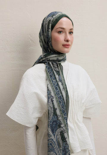 Zümrüt Yeşili Paısley Elegance Desen Şal