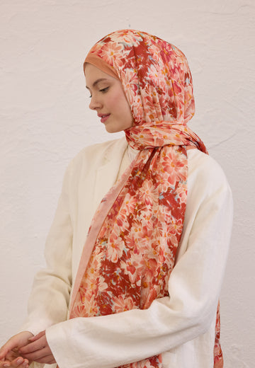 Şeftalı Cherry Blossom Desen Rami Şal