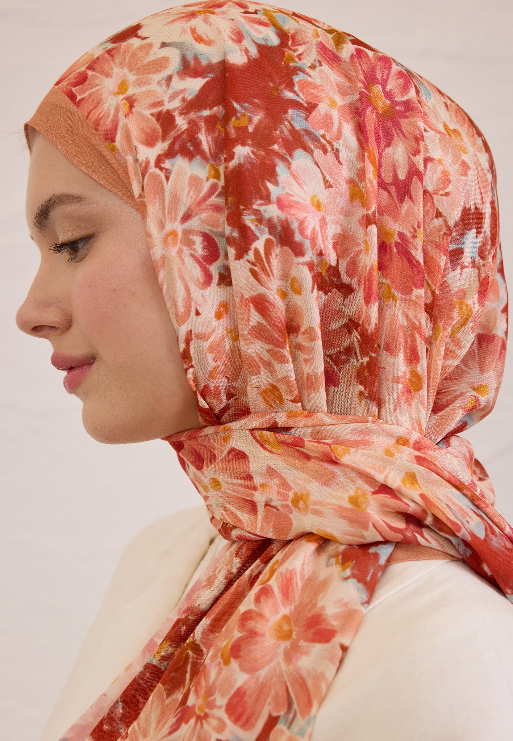 Şeftalı Cherry Blossom Desen Rami Şal