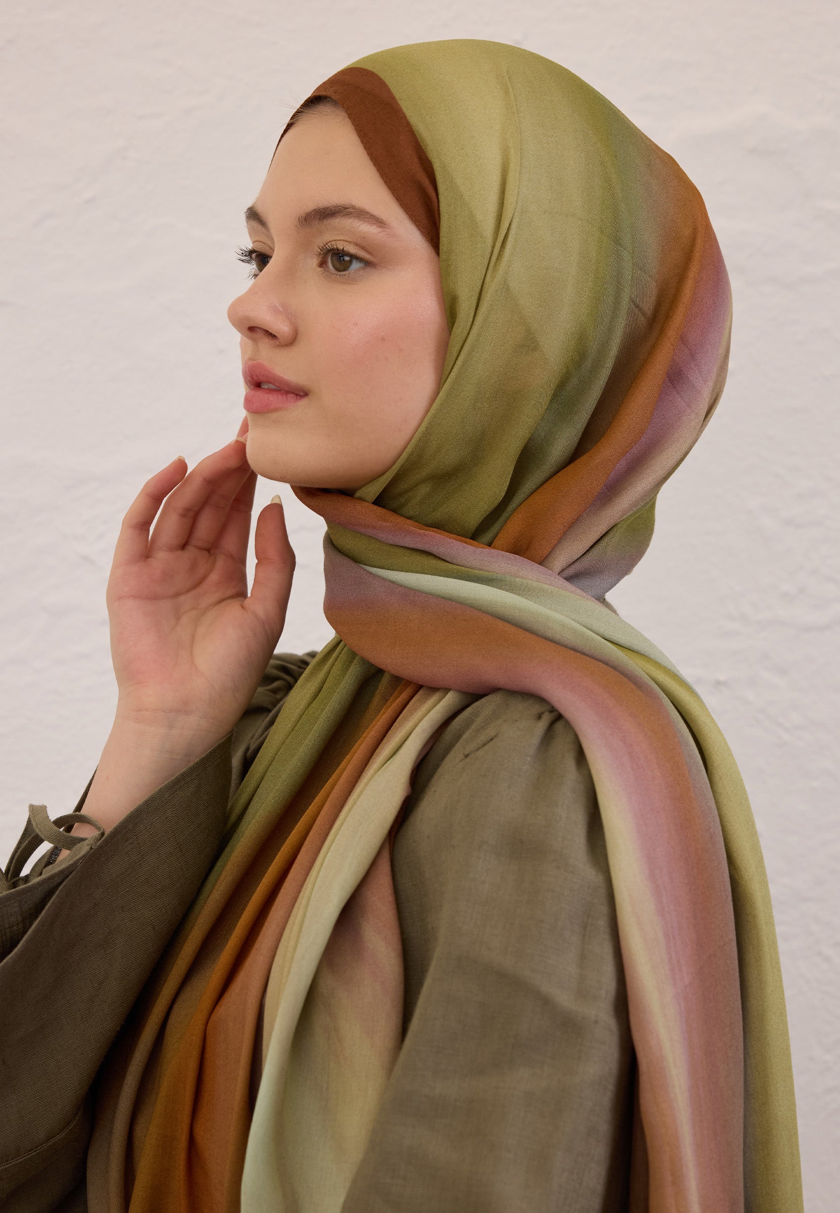 Soft Yeşil Color Brush Desen Rami Şal