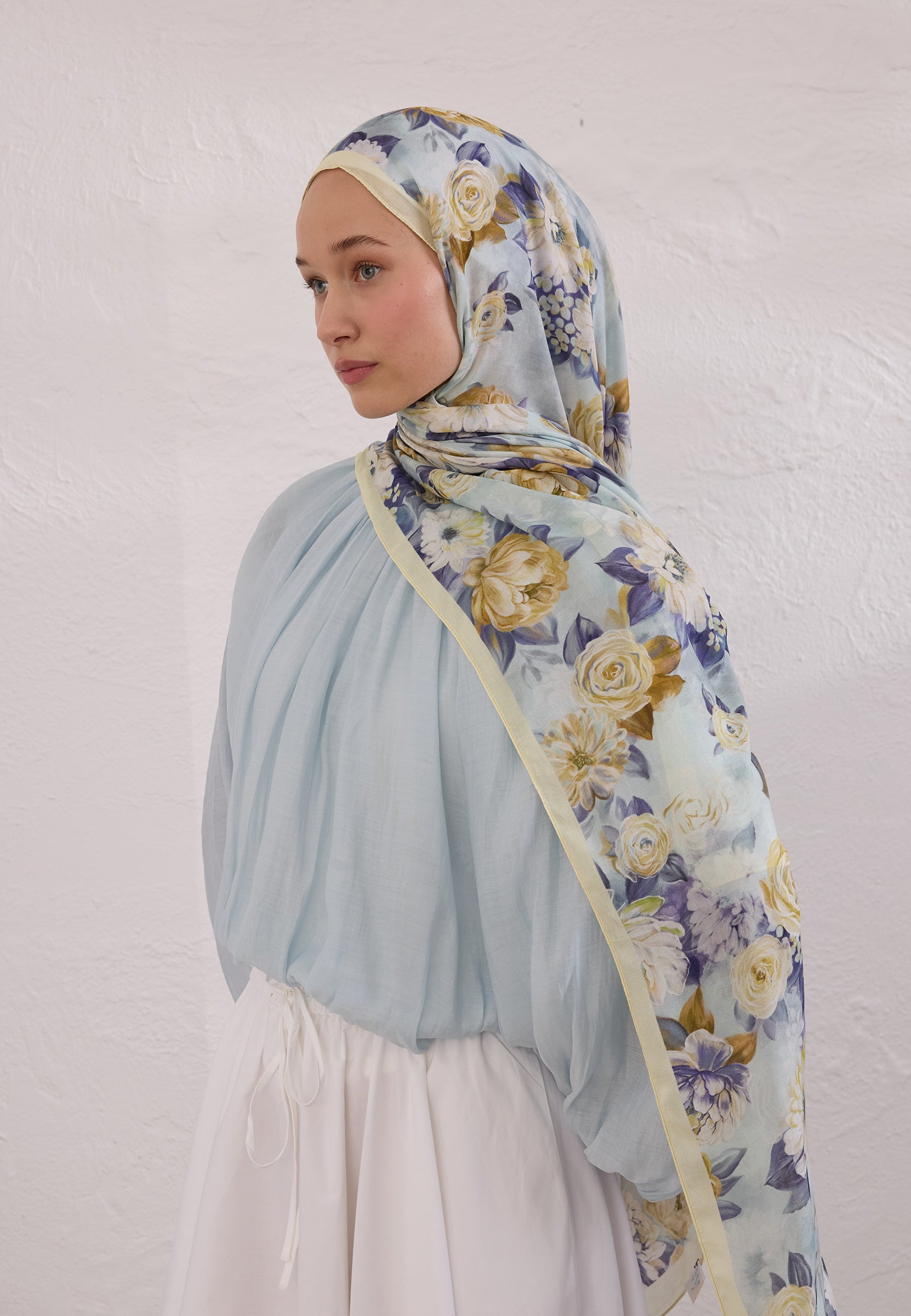 Soft Sarı Magnolıa Desen Rami Şal