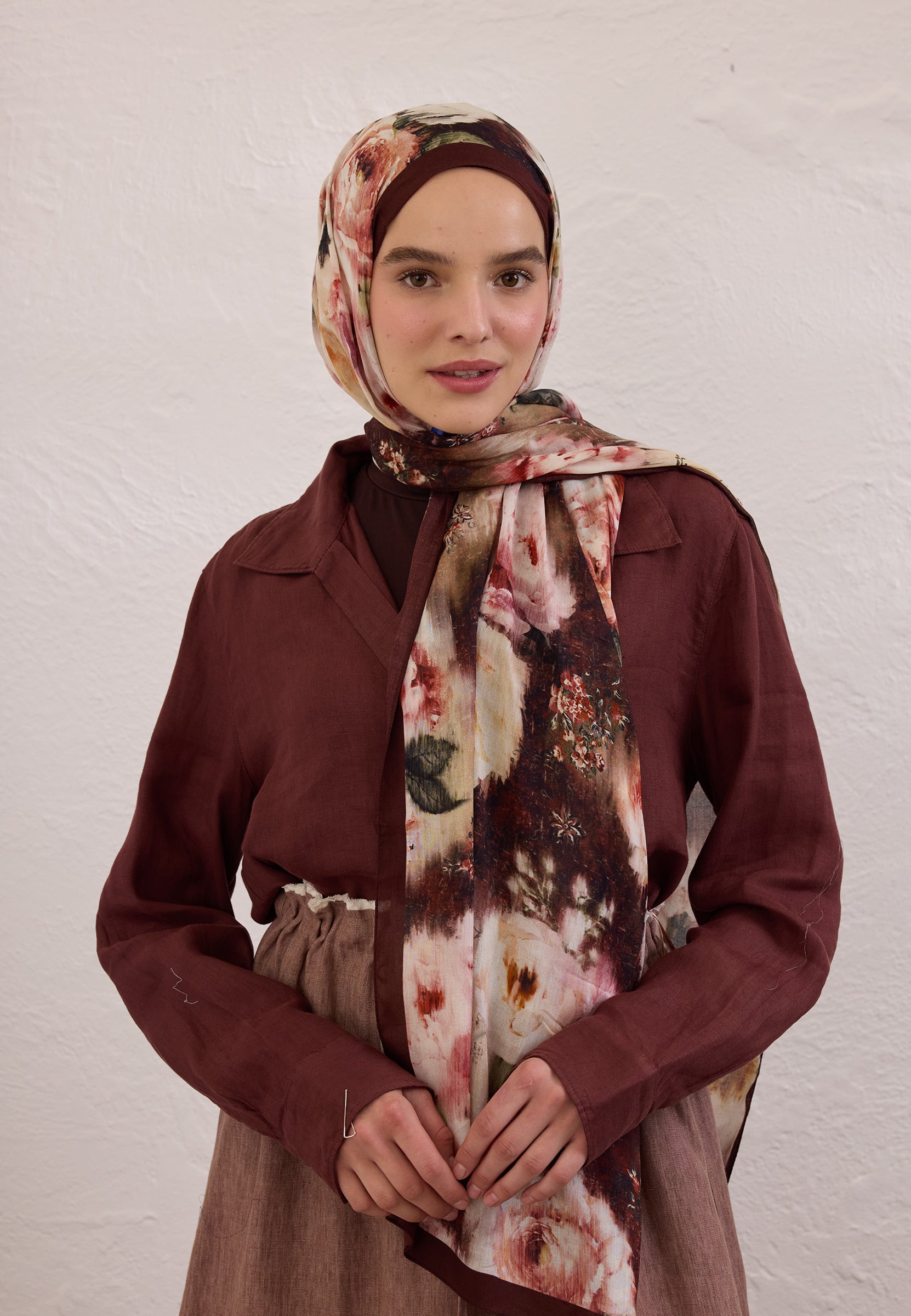 Bordo Vıntage Rose Desen Rami Şal