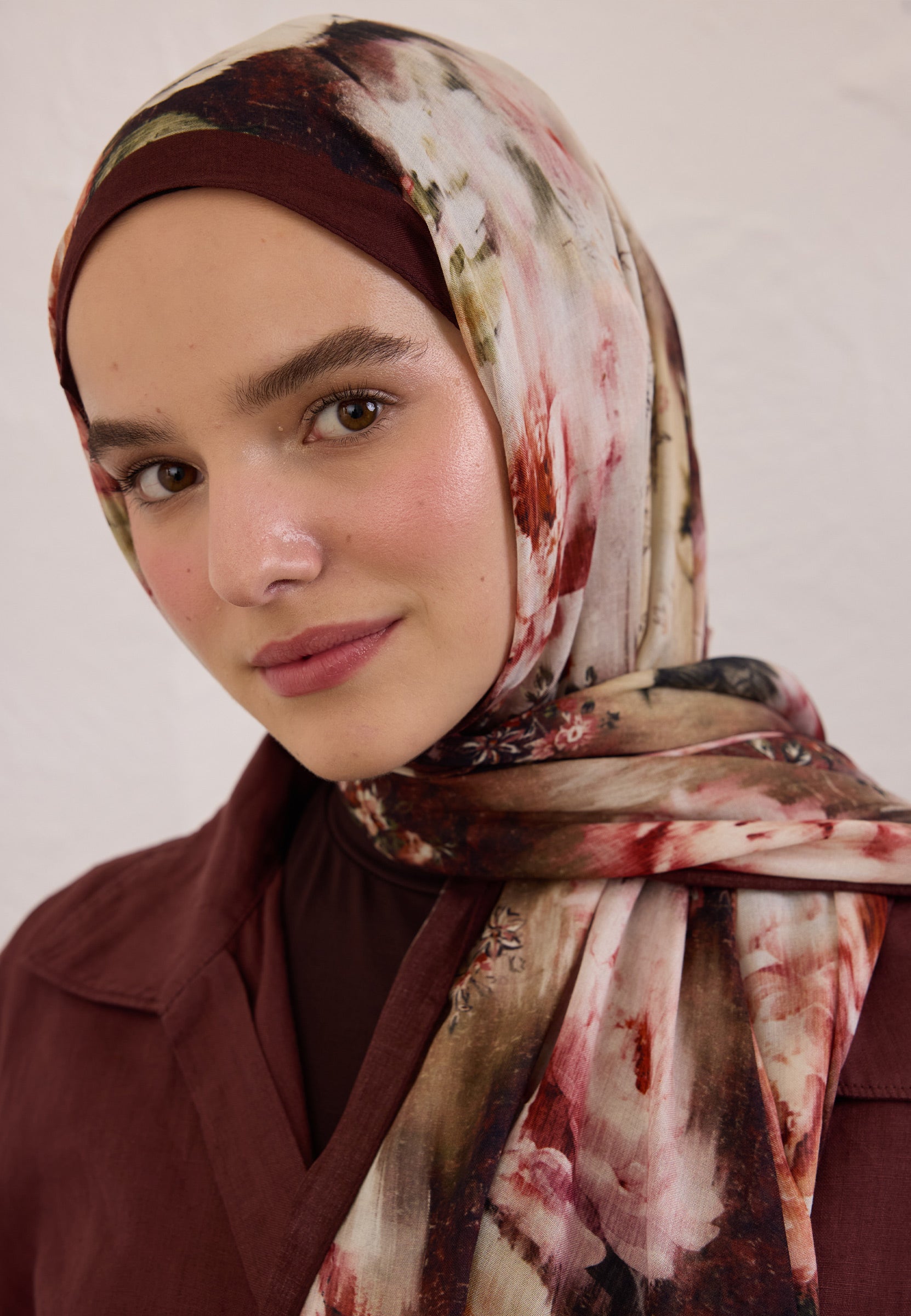 Bordo Vıntage Rose Desen Rami Şal