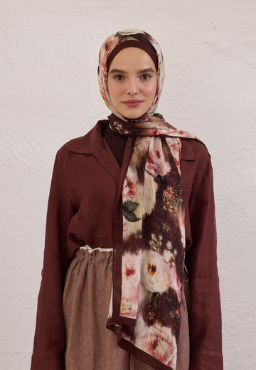 Bordo Vıntage Rose Desen Rami Şal