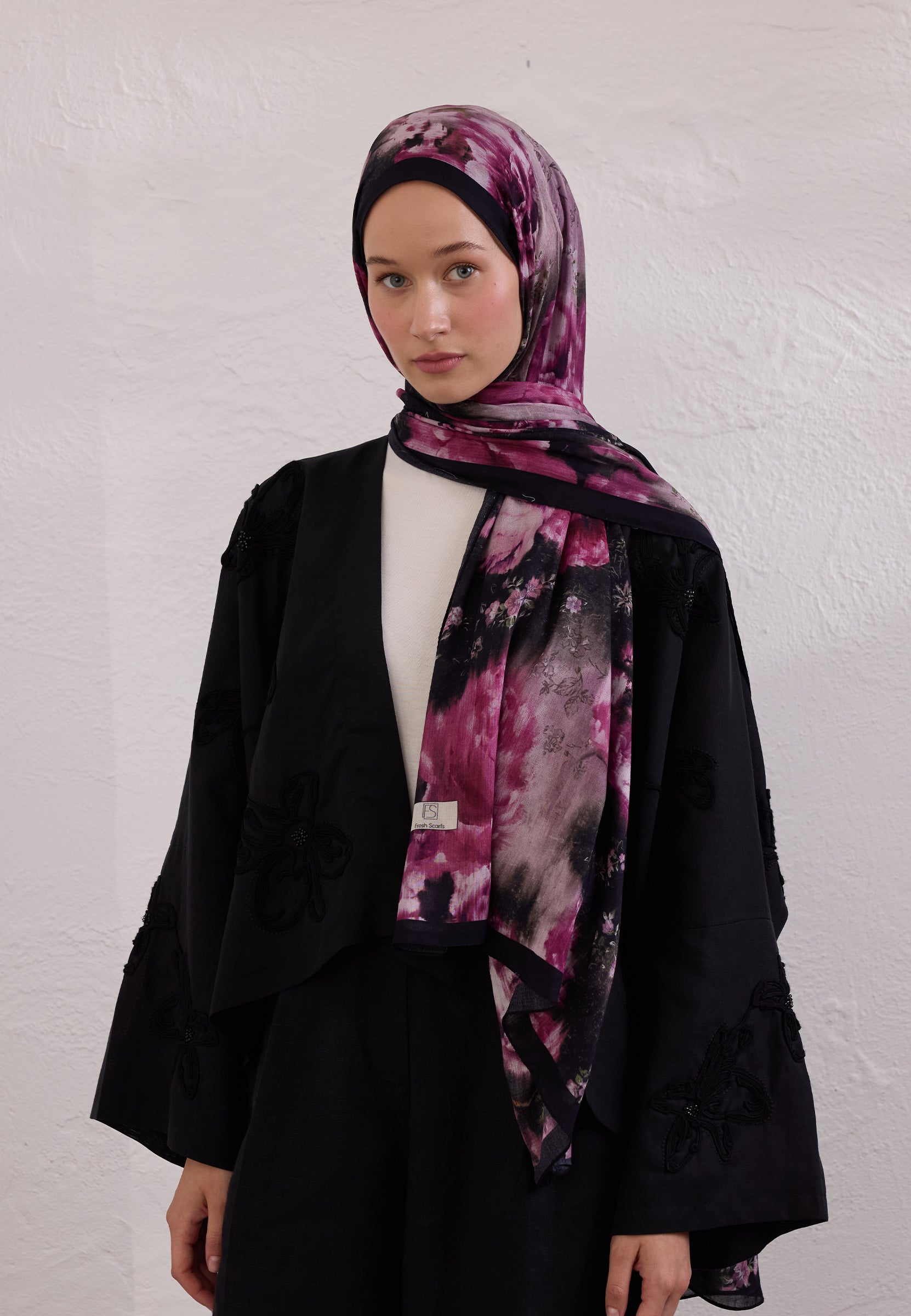 Mürdüm Vıntage Rose Desen Rami Şal