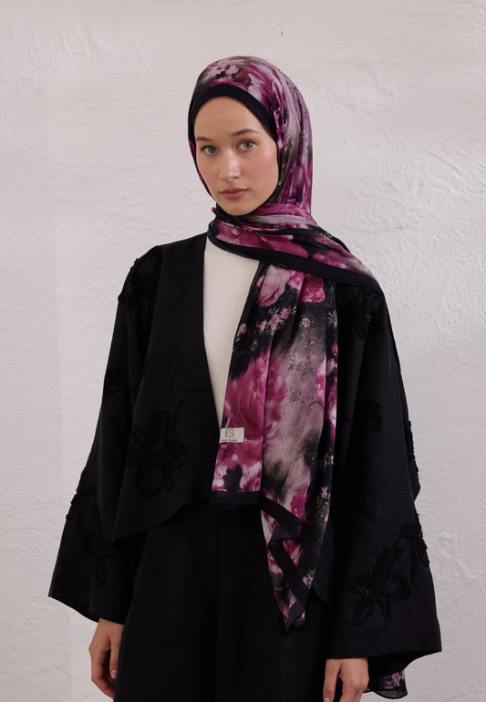 Mürdüm Vıntage Rose Desen Rami Şal