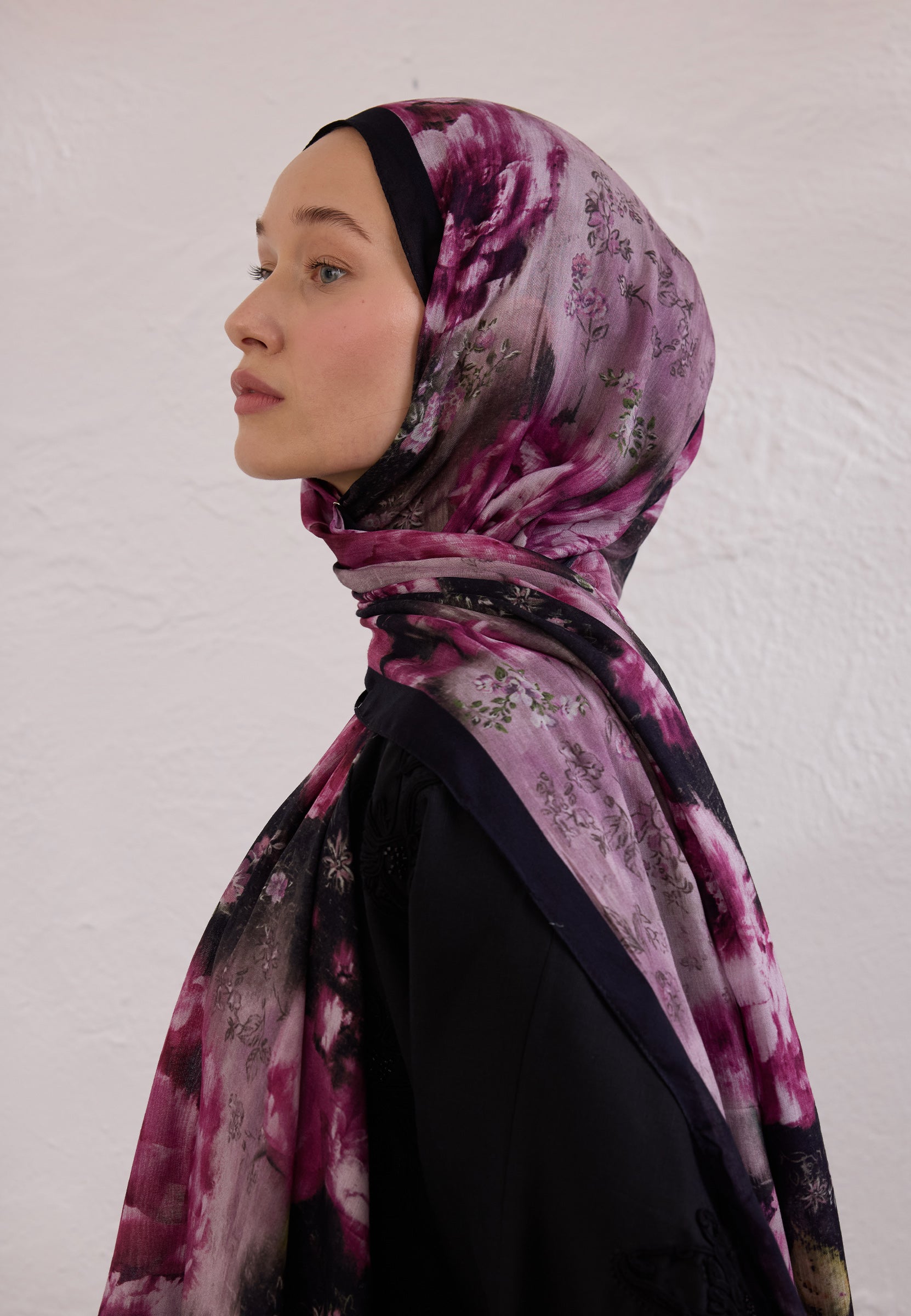 Mürdüm Vıntage Rose Desen Rami Şal
