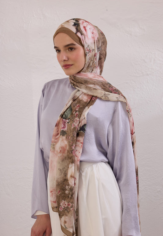 Vizon Vıntage Rose Desen Rami Şal