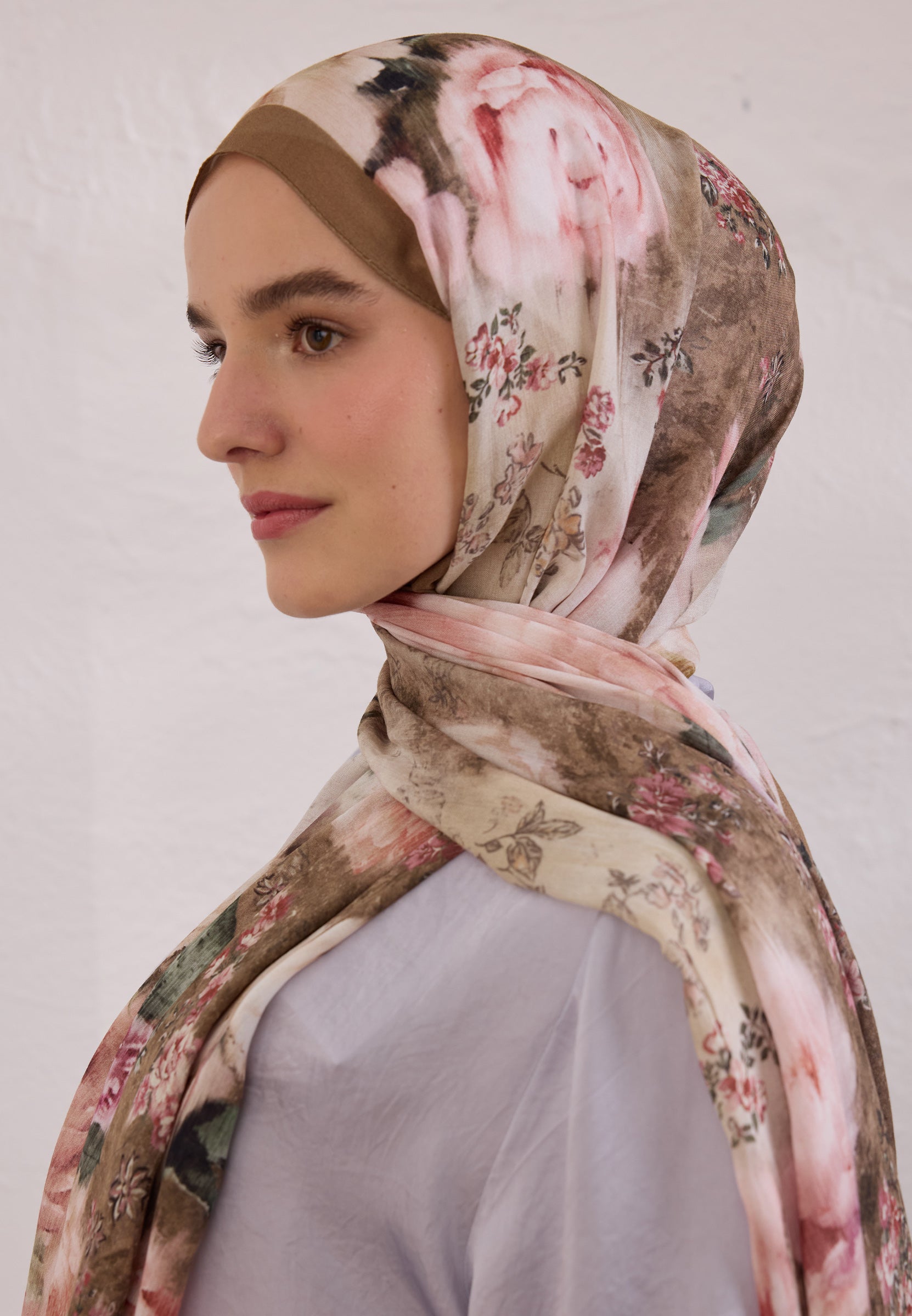 Vizon Vıntage Rose Desen Rami Şal