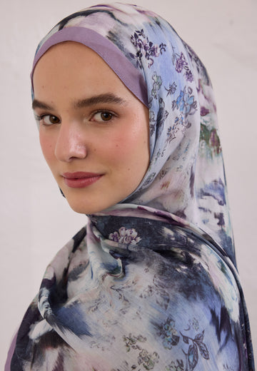 Lavanta Vıntage Rose Desen Rami Şal