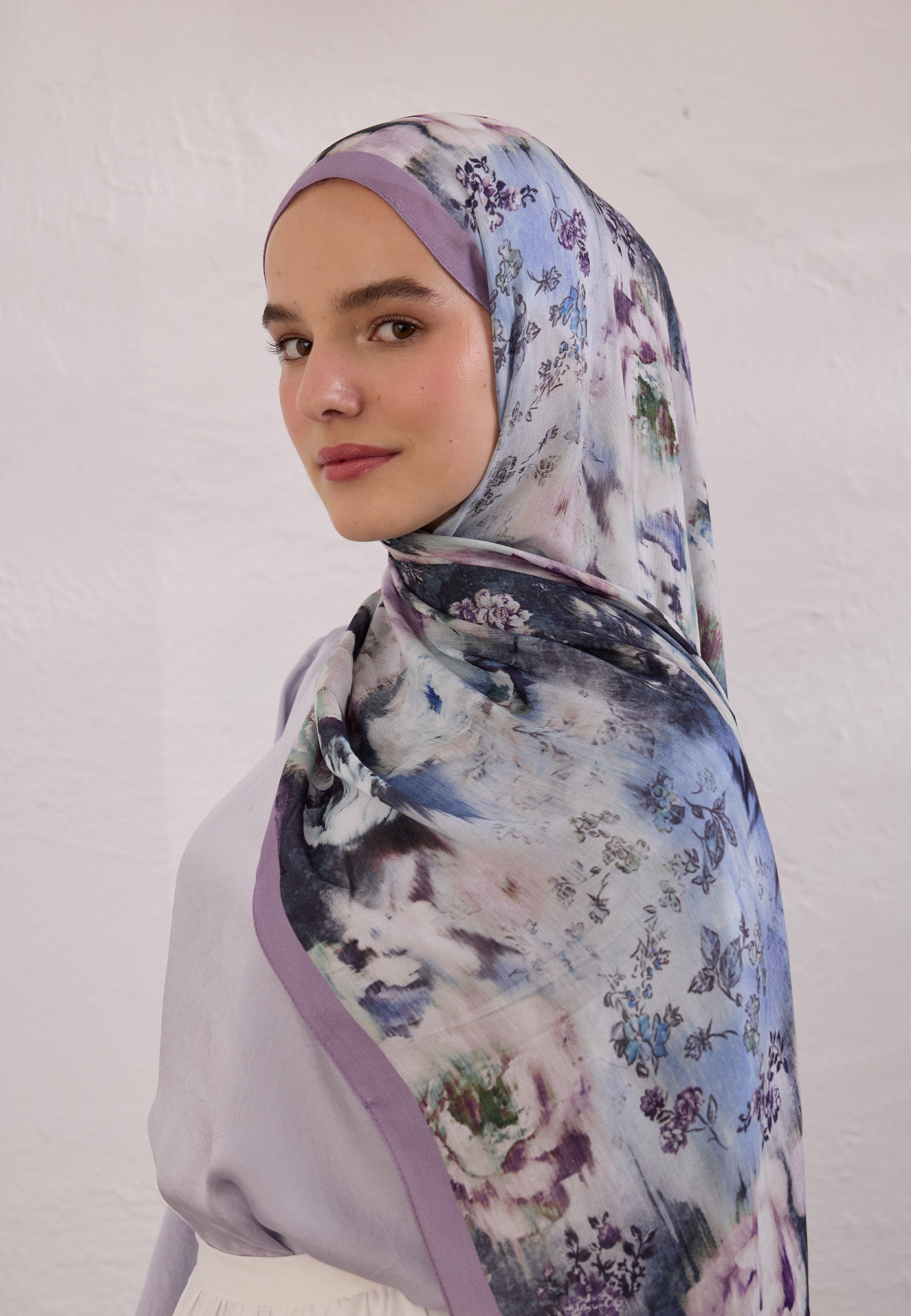 Lavanta Vıntage Rose Desen Rami Şal