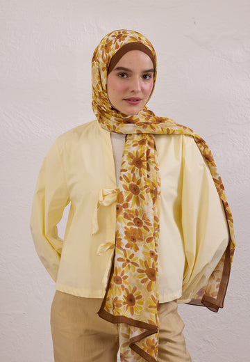 Kahve Sunflower Desen Rami Şal