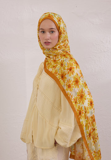 Gün Işığı Sunflower Desen Rami Şal