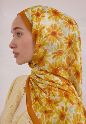 Gün Işığı Sunflower Desen Rami Şal