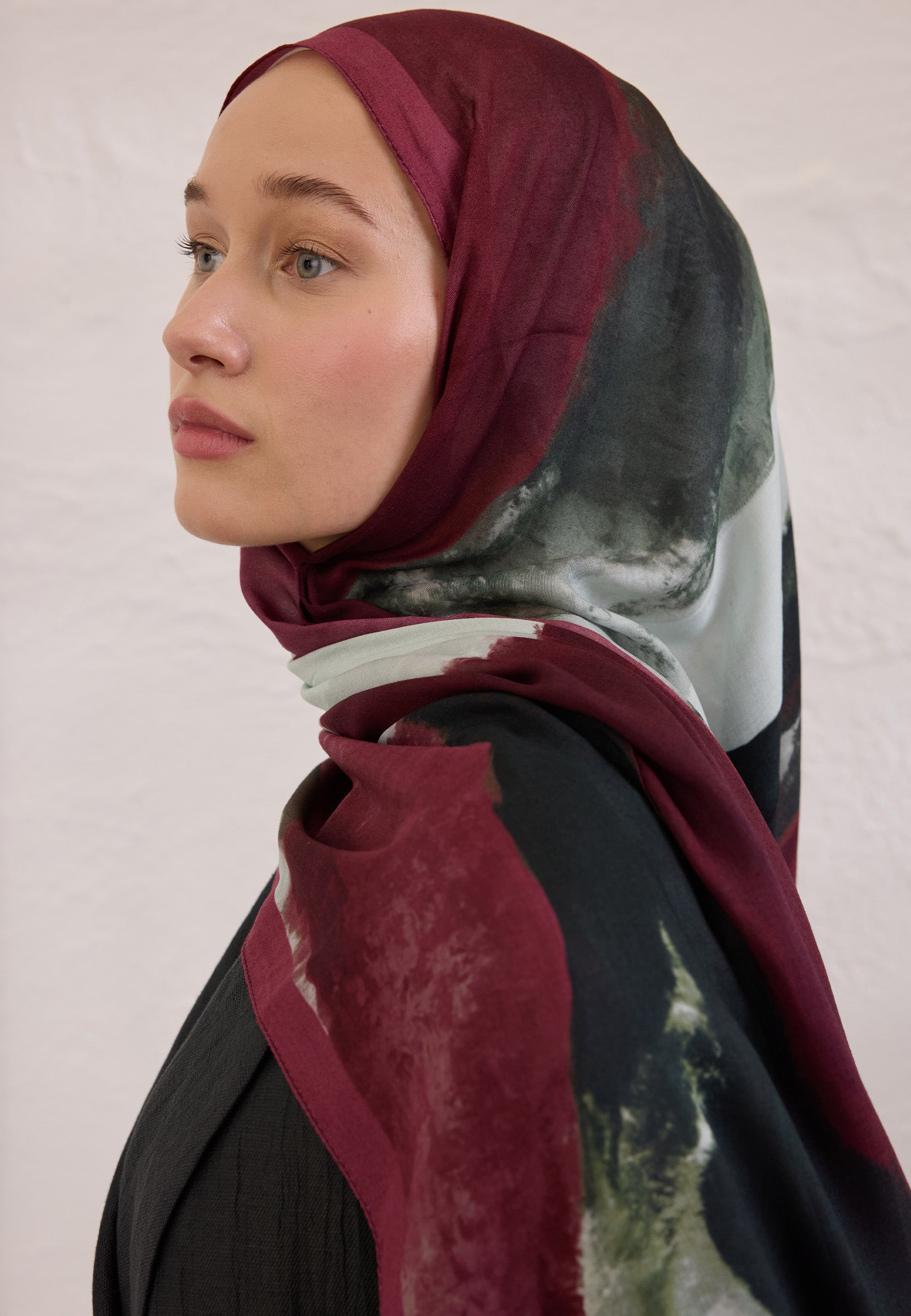 Bordo Color Waves Desen Rami Şal