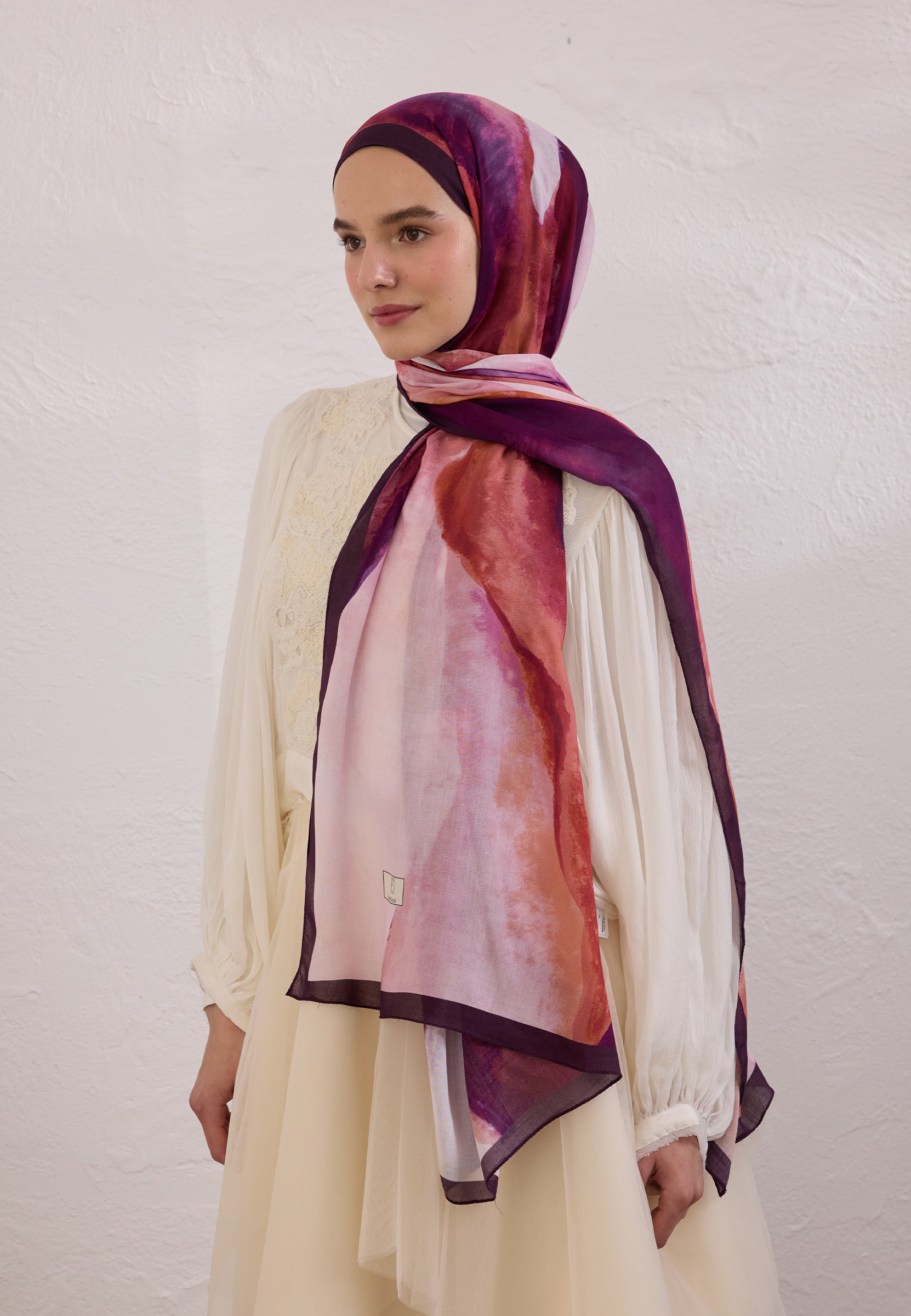 Mürdüm Color Waves Desen Rami Şal