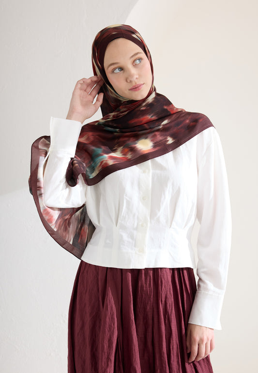 Koyu Bordo Sweet Peony Floş Viskon Şal