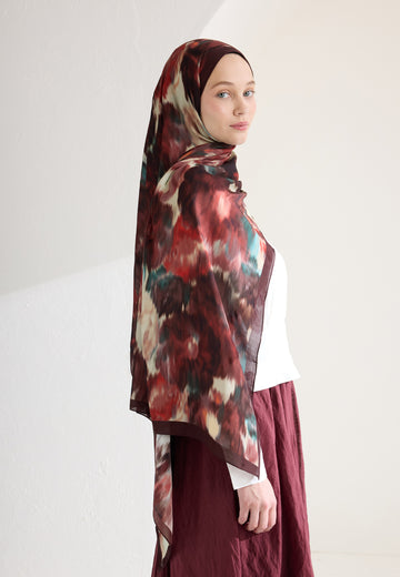 Koyu Bordo Sweet Peony Floş Viskon Şal