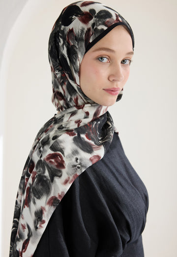 Siyah Dark Rose Floş Viskon Şal