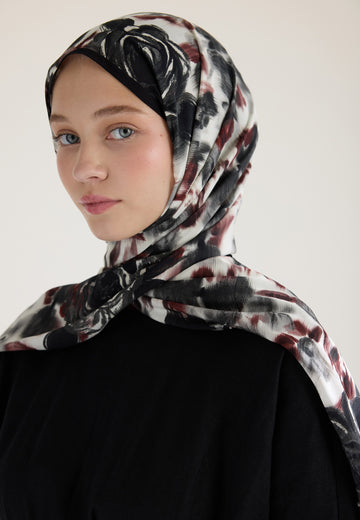 Siyah Dark Rose Floş Viskon Şal