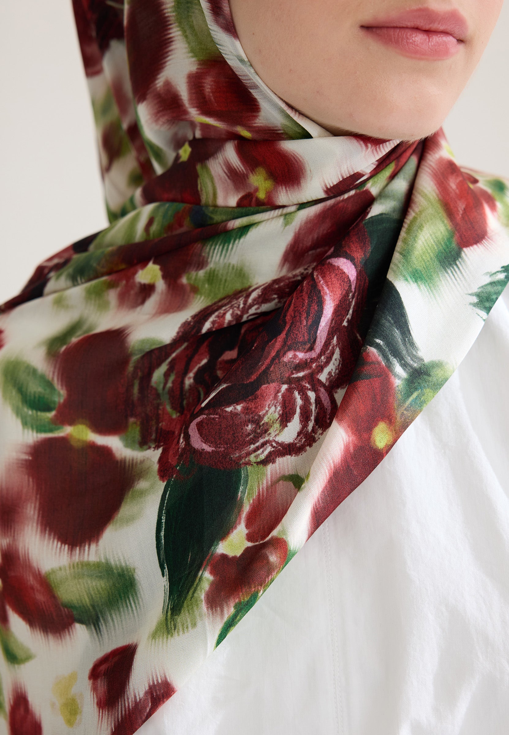 Bordo Dark Rose Floş Viskon Şal