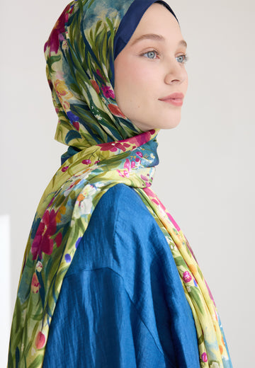 İndigo Sweet Garden Floş Viskon Şal