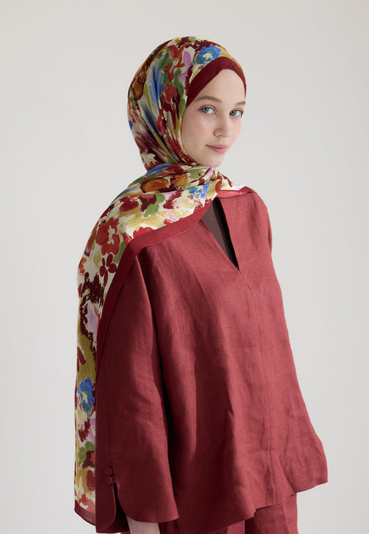 Bordo Vınnıe Floş Viskon Şal