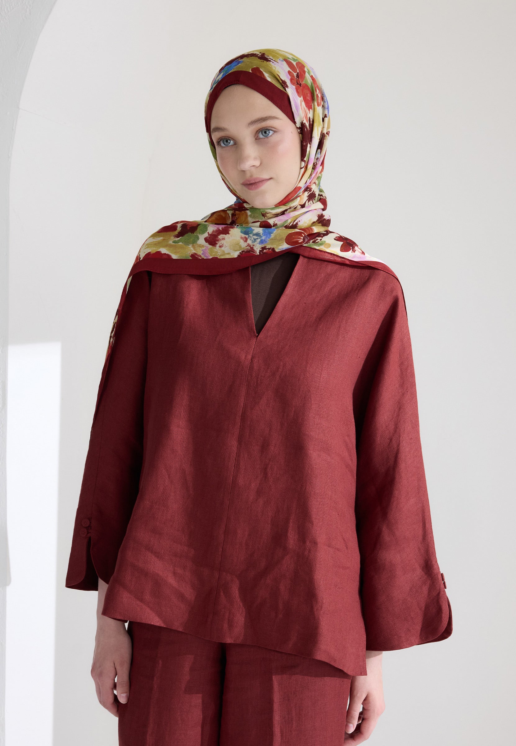 Bordo Vınnıe Floş Viskon Şal