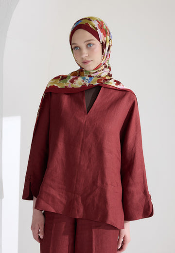Bordo Vınnıe Floş Viskon Şal