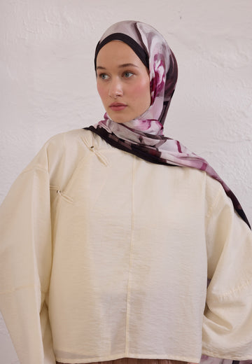 Mürdüm Gardenıa Desen Rami Şal