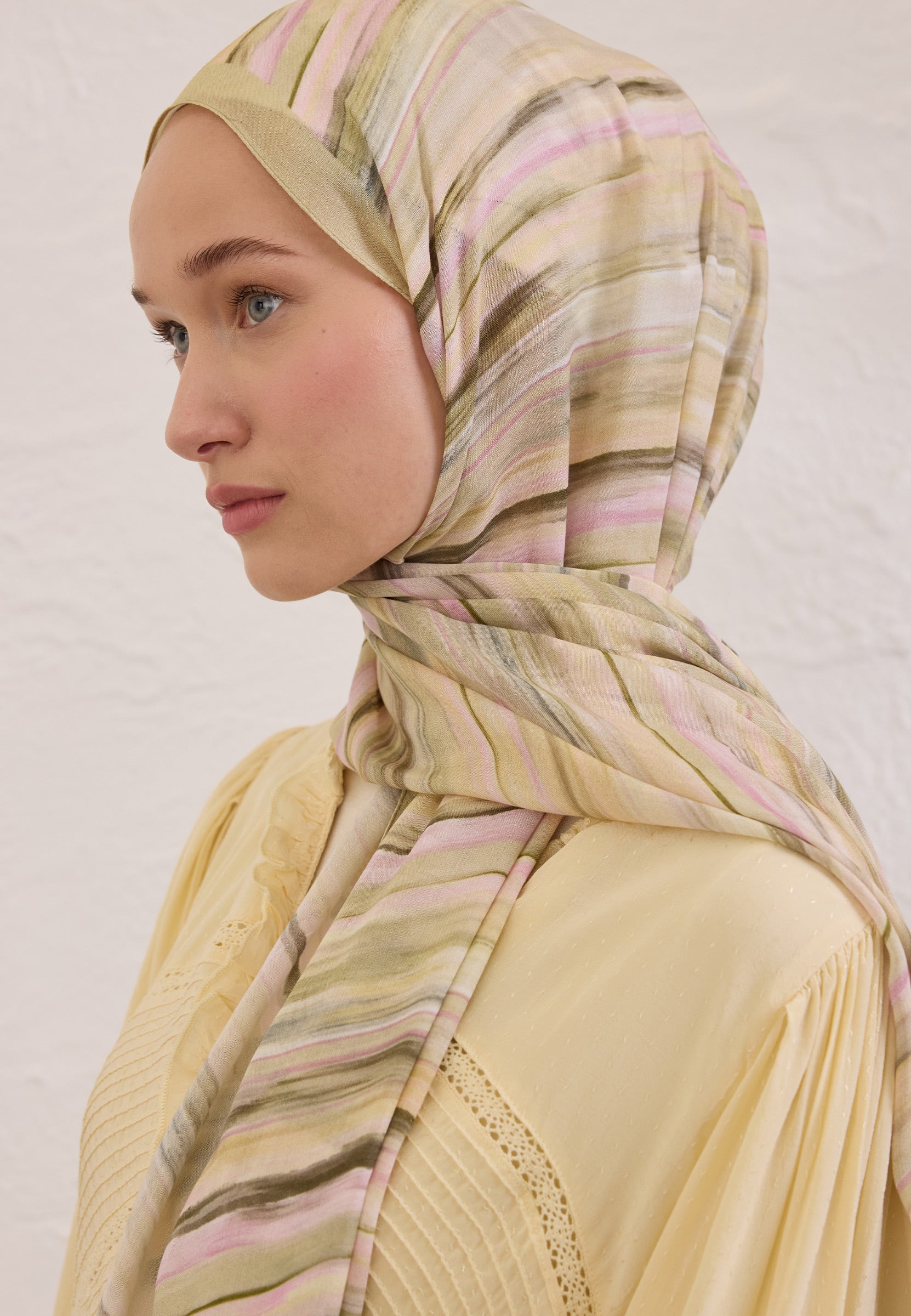 Pastel Sarı Deıa Desen Rami Şal