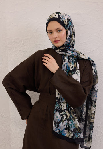 Siyah Beauty Blossom Desen Rami Şal