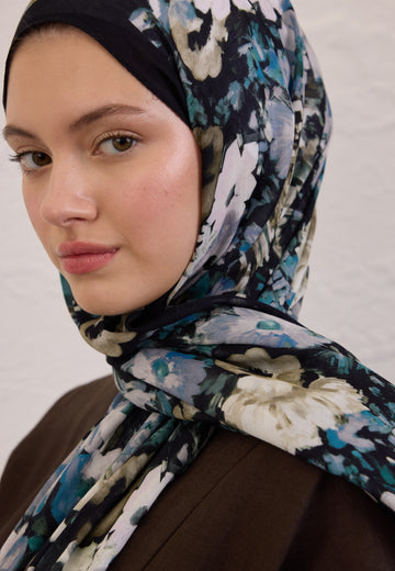 Siyah Beauty Blossom Desen Rami Şal