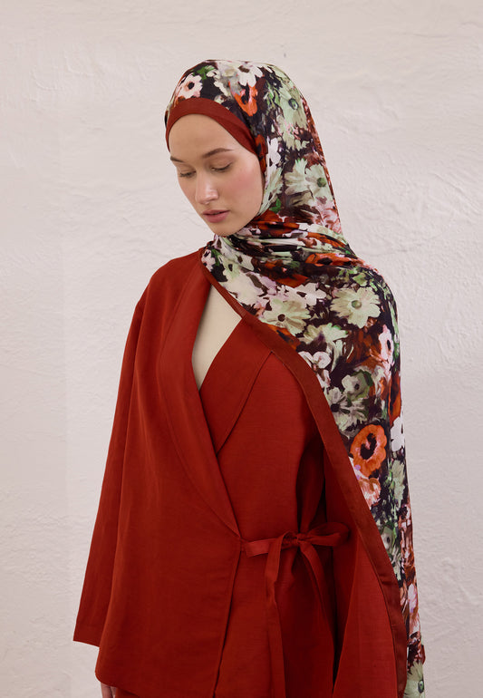 Kırmızı Beauty Blossom Desen Rami Şal
