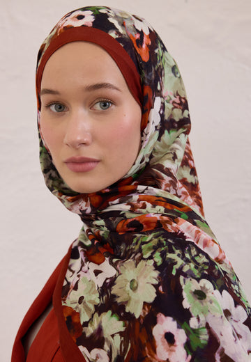 Kırmızı Beauty Blossom Desen Rami Şal