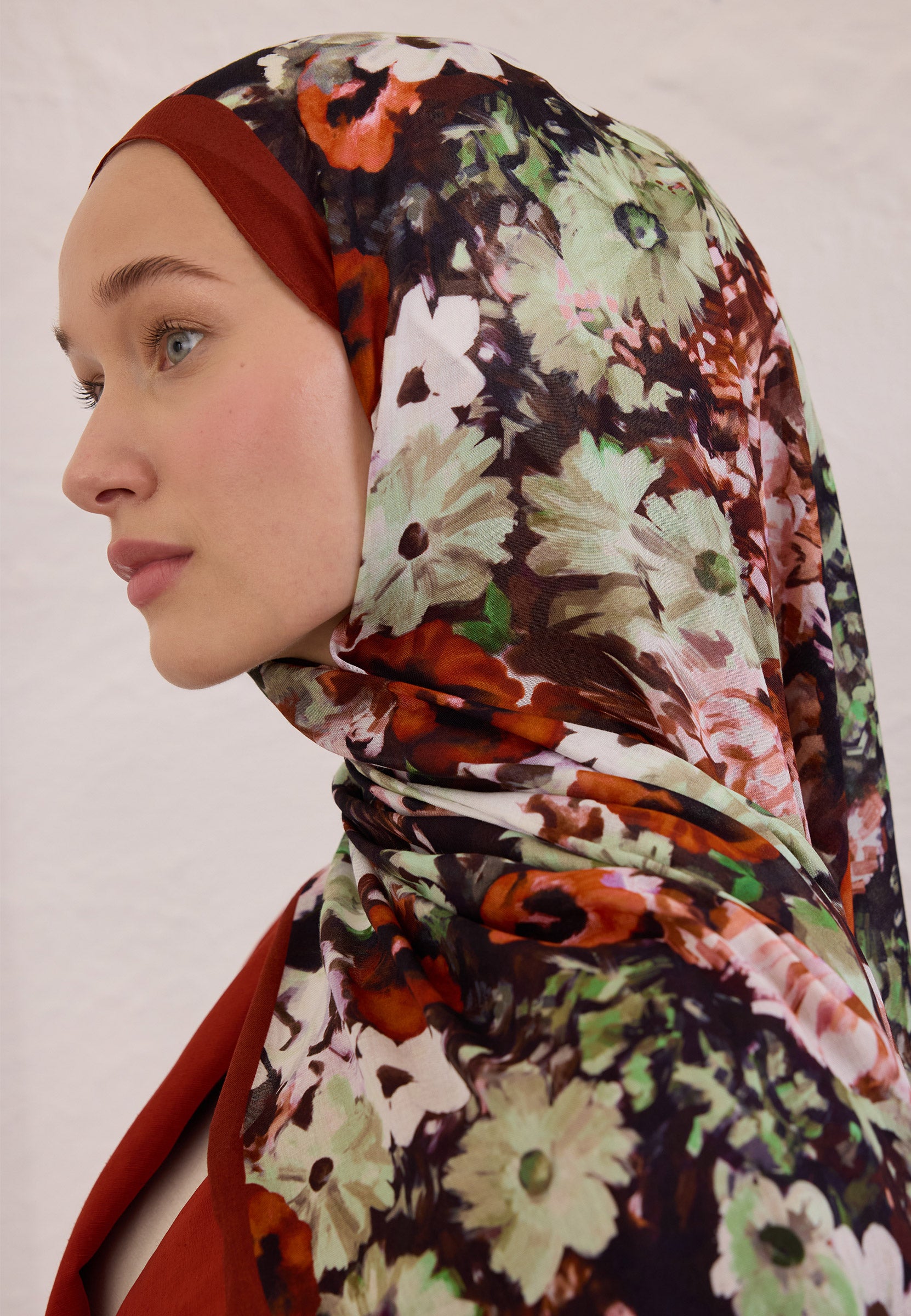 Kırmızı Beauty Blossom Desen Rami Şal