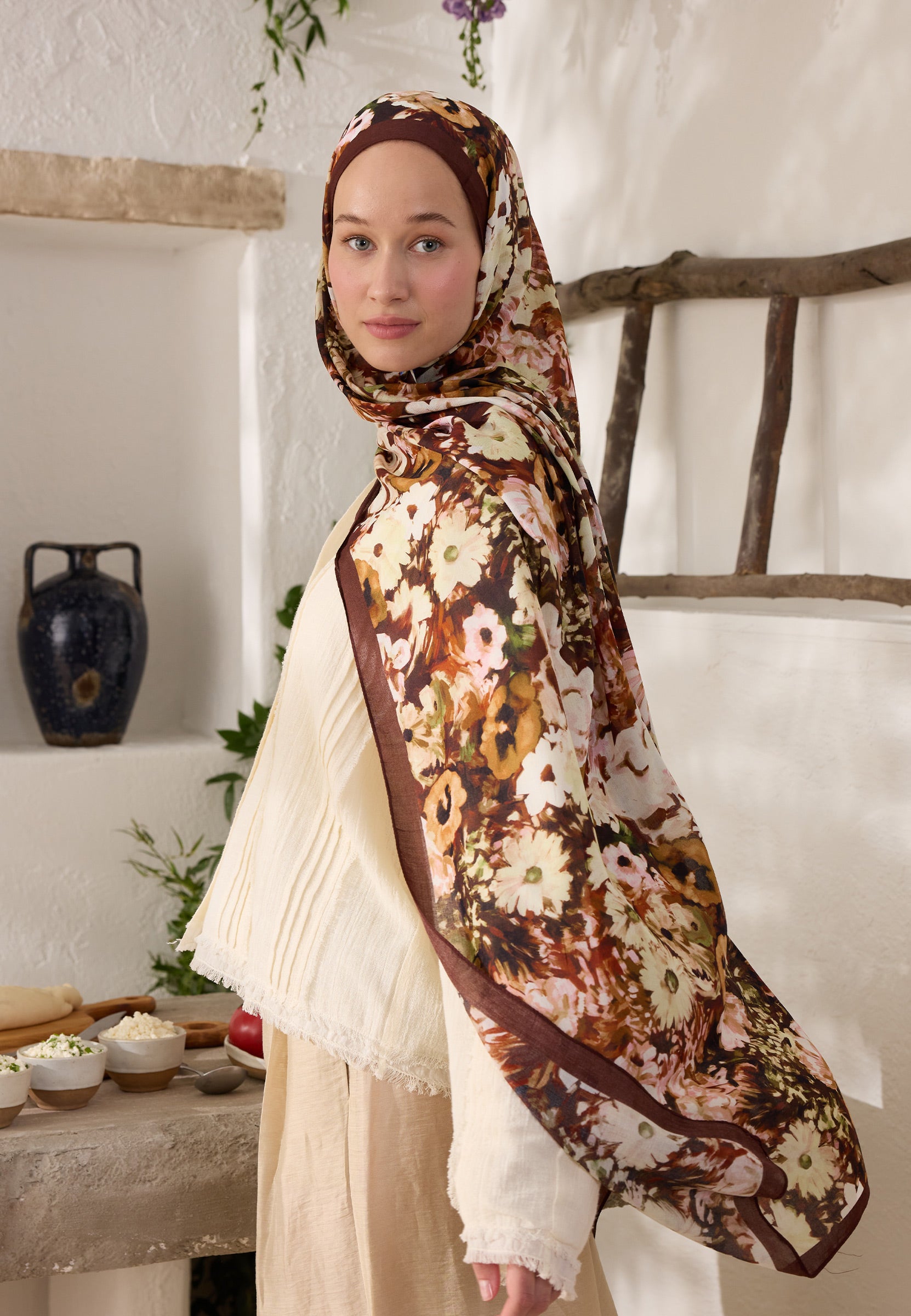 Bordo Beauty Blossom Desen Rami Şal
