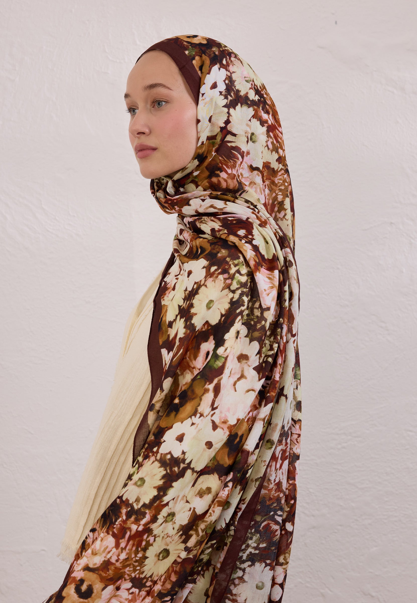 Bordo Beauty Blossom Desen Rami Şal