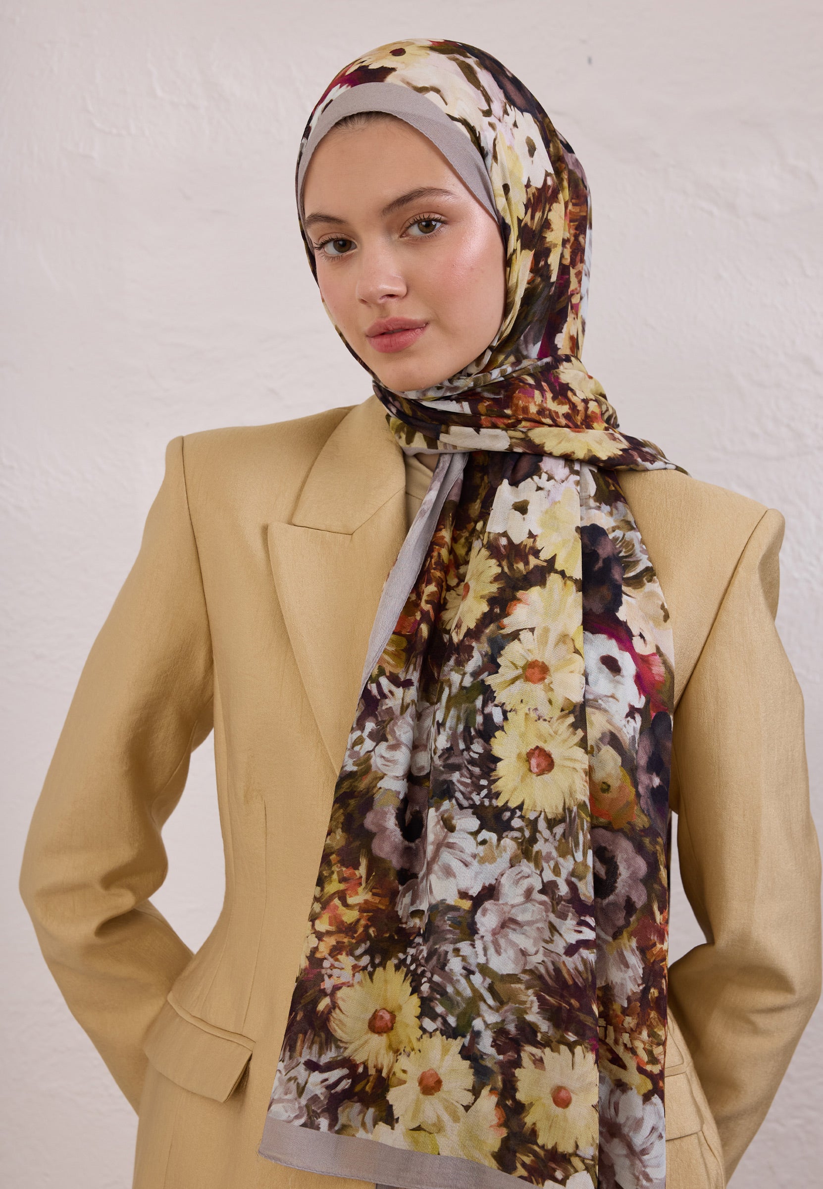 Füme Beauty Blossom Desen Rami Şal