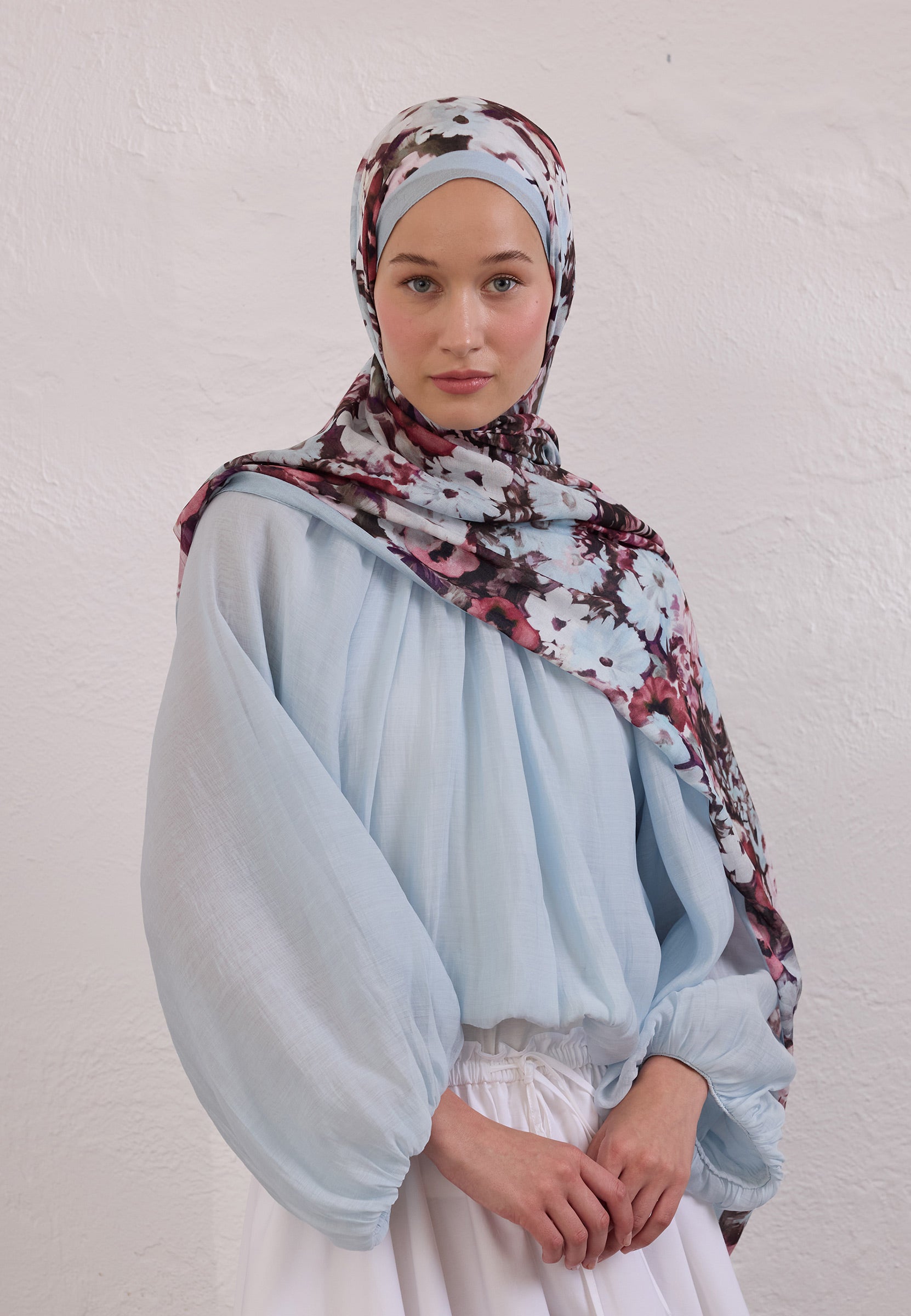 Soft Mavi Beauty Blossom Desen Rami Şal