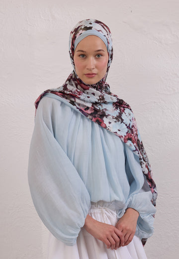 Soft Mavi Beauty Blossom Desen Rami Şal