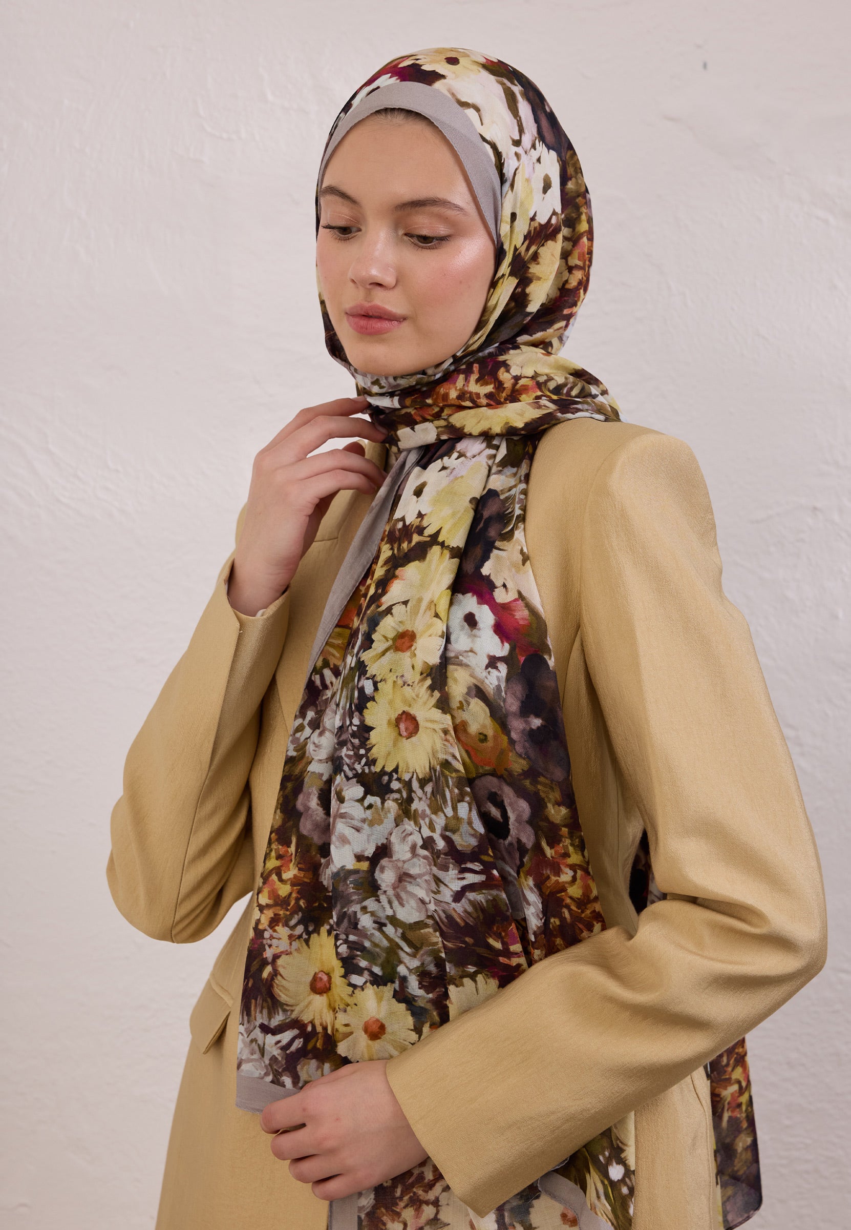 Füme Beauty Blossom Desen Rami Şal
