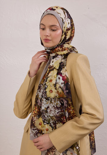 Füme Beauty Blossom Desen Rami Şal