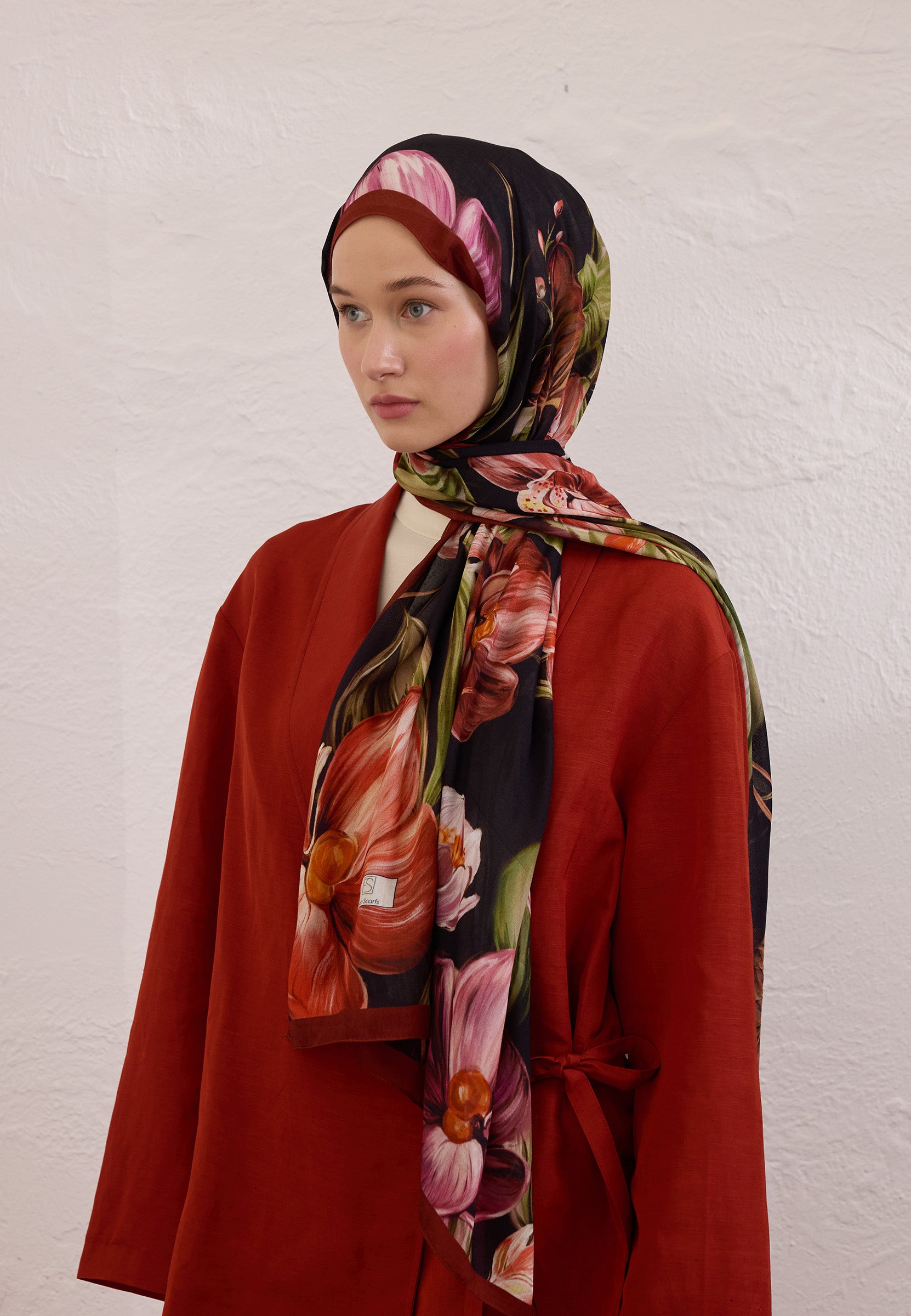 Kiremit Elegant Flower Desen Rami Şal