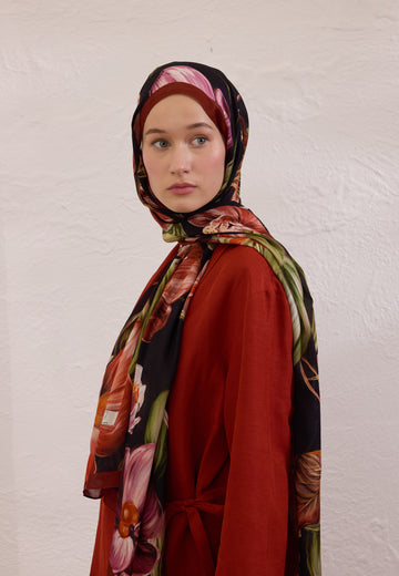 Kiremit Elegant Flower Desen Rami Şal