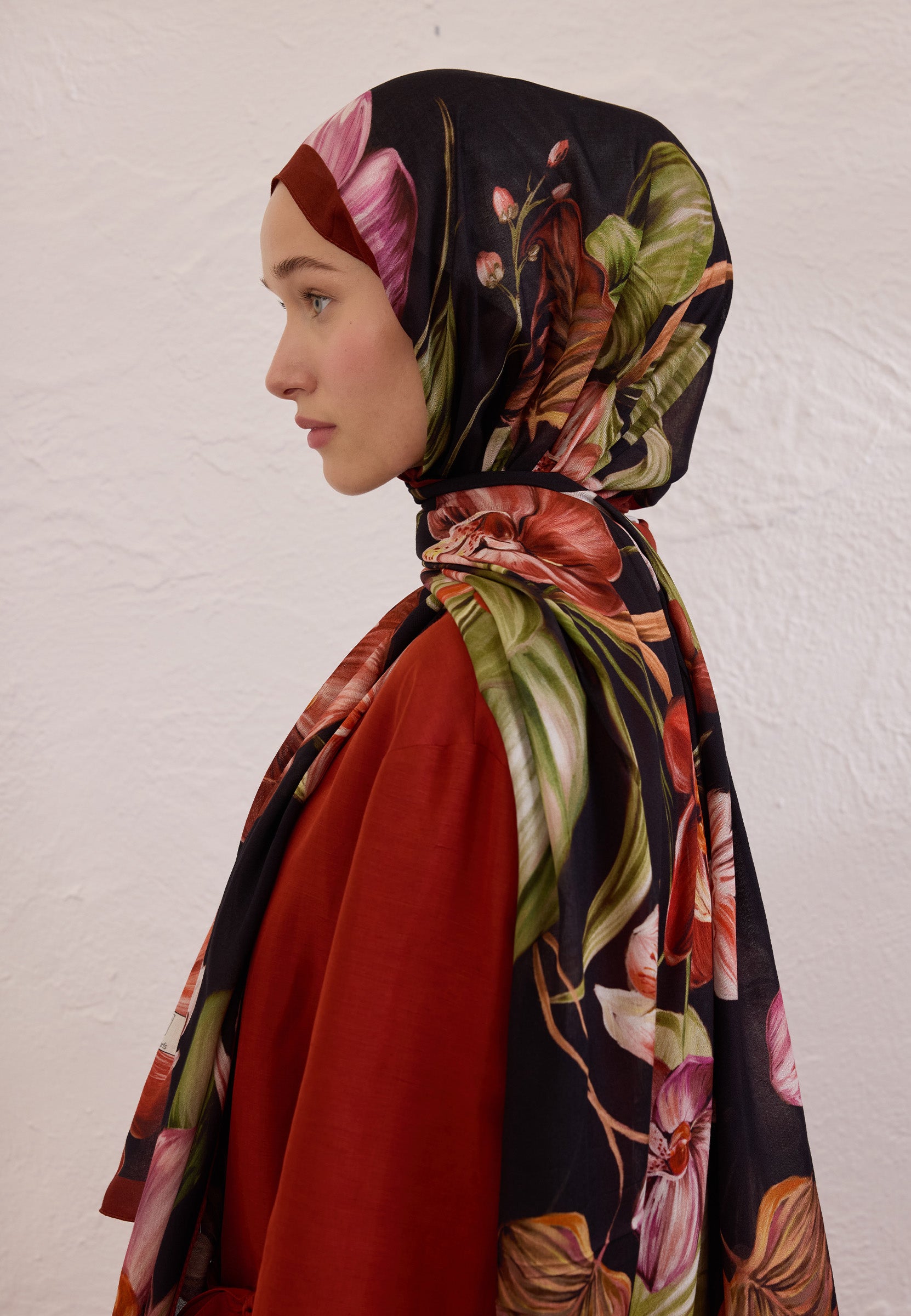 Kiremit Elegant Flower Desen Rami Şal