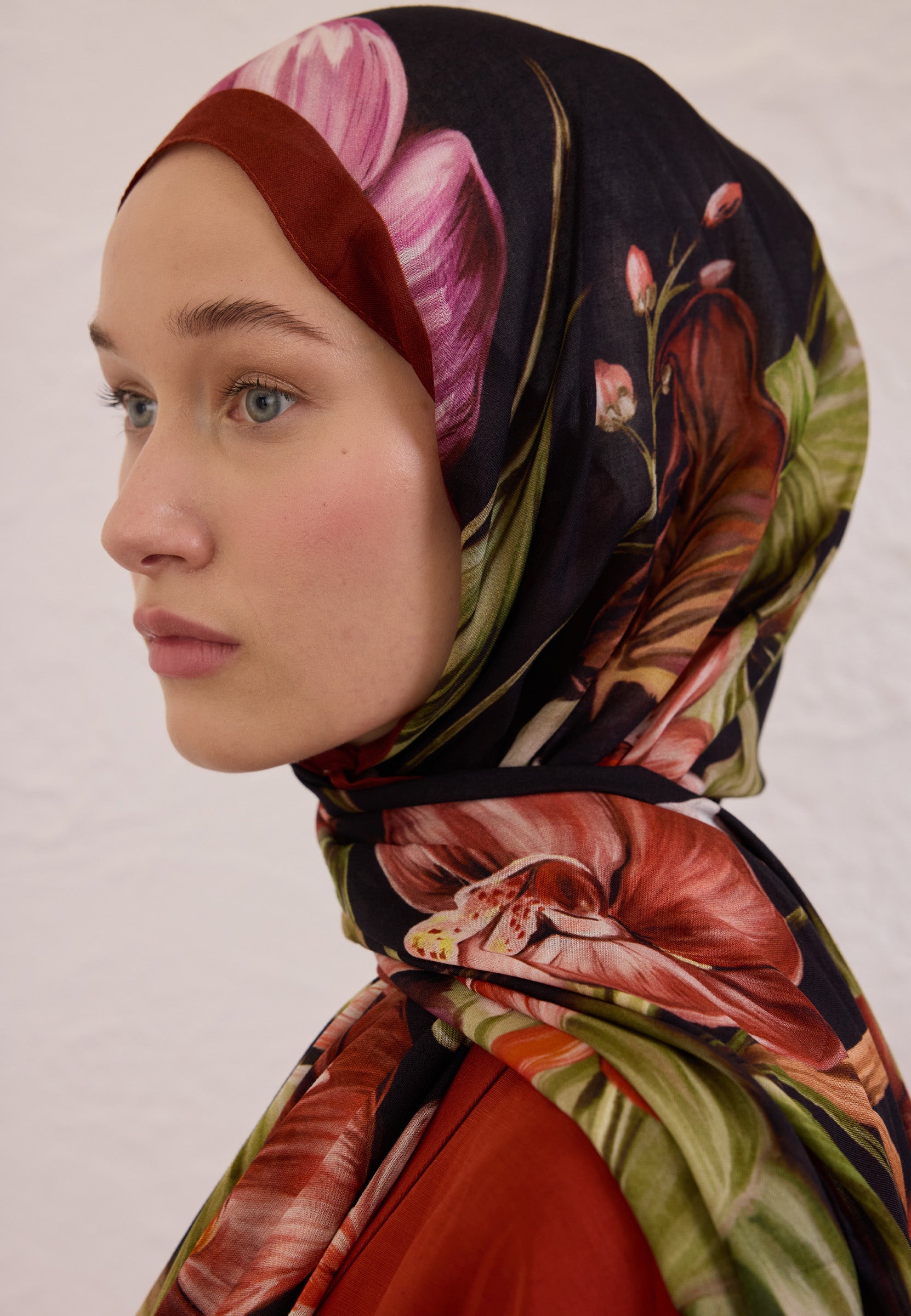 Kiremit Elegant Flower Desen Rami Şal