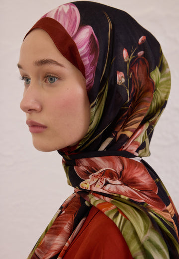 Kiremit Elegant Flower Desen Rami Şal
