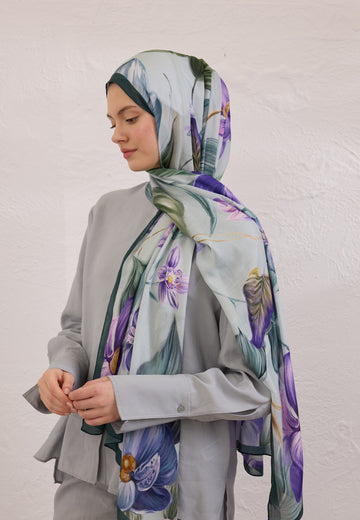 Mint Yeşili Elegant Flower Desen Rami Şal