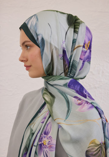Mint Yeşili Elegant Flower Desen Rami Şal